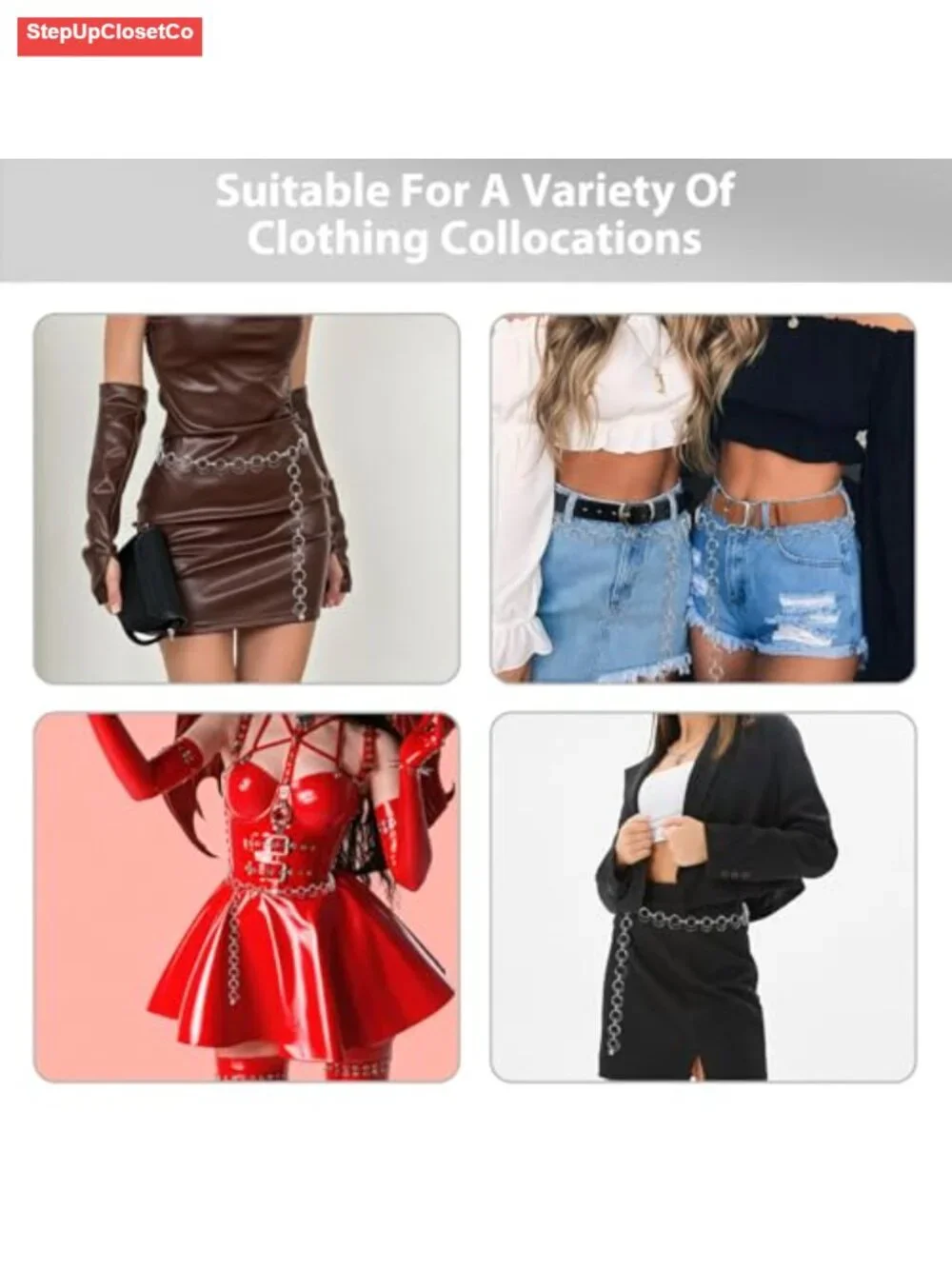Waist Chain Belt Women Metal O-Ring Adjustable Fashion Body Link Belt for Jeans
